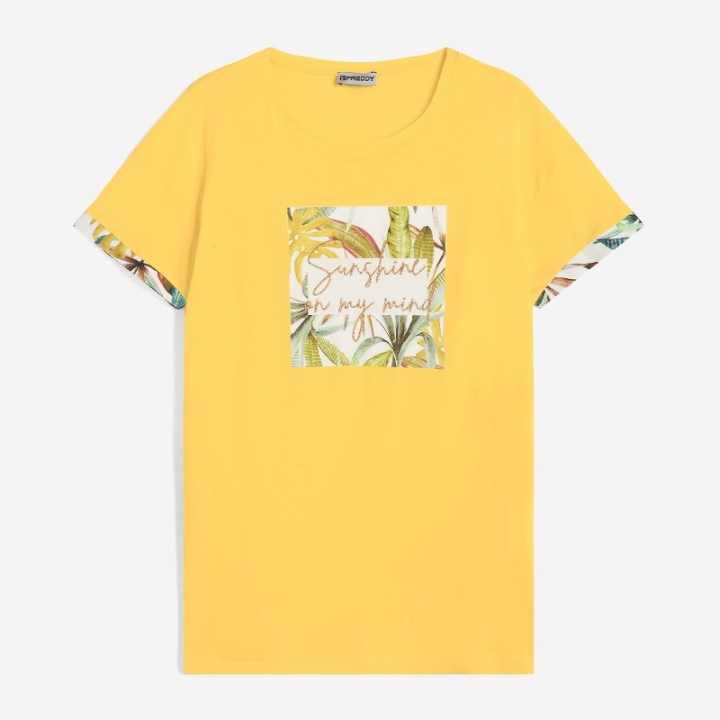 Freddy T-shirt in modal con grafiche tropicali YFLO65 donna